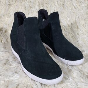 Sorel Out N About Slip On Wedge Bootie Size 9 Black Waterproof Suede Ankle Boots